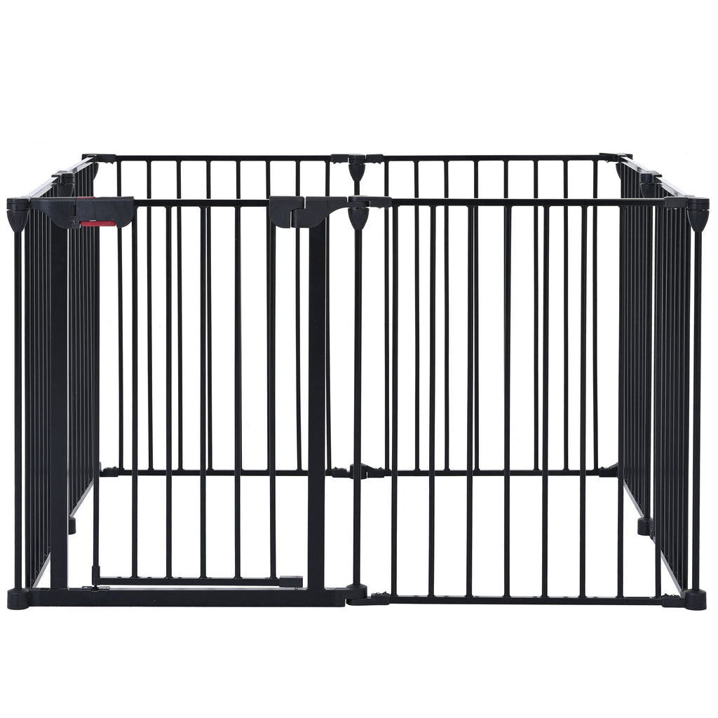 Adjustable Metal Safety Gate Play Yard with Pivoting Panels - Black