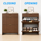 Narrow Fluted Shoe Storage Cabinet with Fluted Detailing - MDF