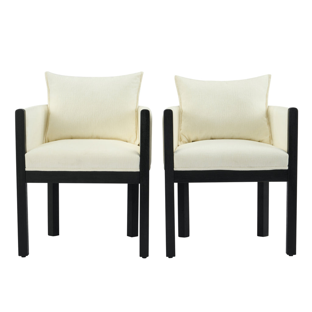 Linen Upholstered Armchair with Black Rubber Wood Legs - White