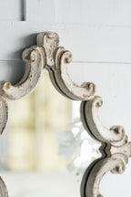 Artistic Diamond Scrollwork Wall Mirror with Fir Wood Frame - Antique White