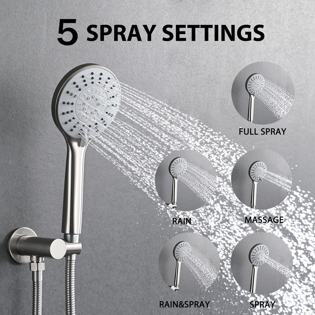 Wall Mounted Shower Set with High Pressure 10" Rain Head & 5-Function Handheld - Gold or Pearl Silver