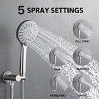 Wall Mounted Shower Set with High Pressure 10" Rain Head & 5-Function Handheld - Gold or Pearl Silver