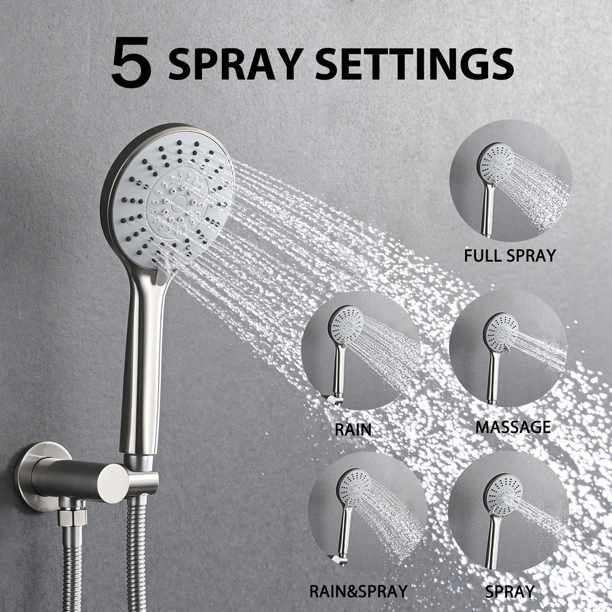 Wall Mounted Shower Set with High Pressure 10" Rain Head & 5-Function Handheld - Gold or Pearl Silver