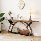 Console Table with 2-Tier Storage and Half Moon Frame - Brown / Black