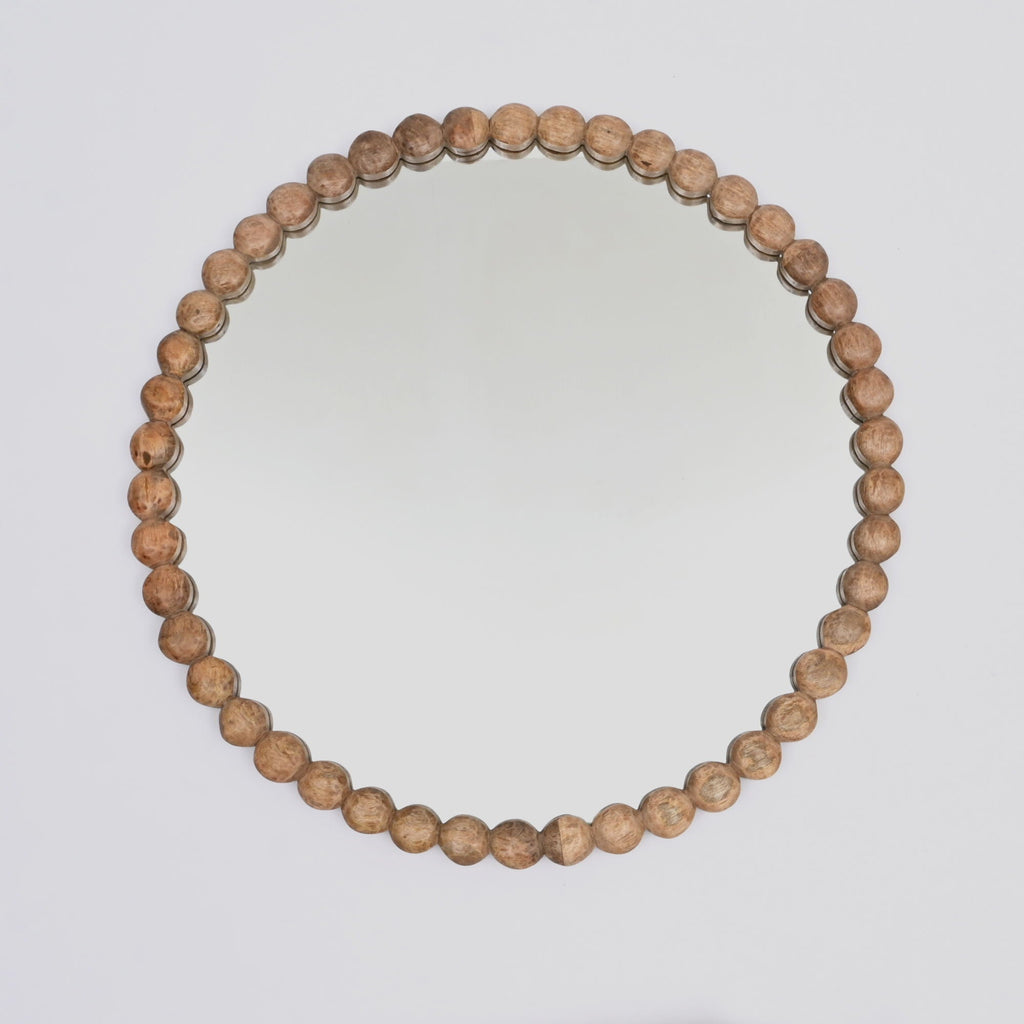 Decorative Round Hanging Wall Mirror with Bead Design Frame - Natural