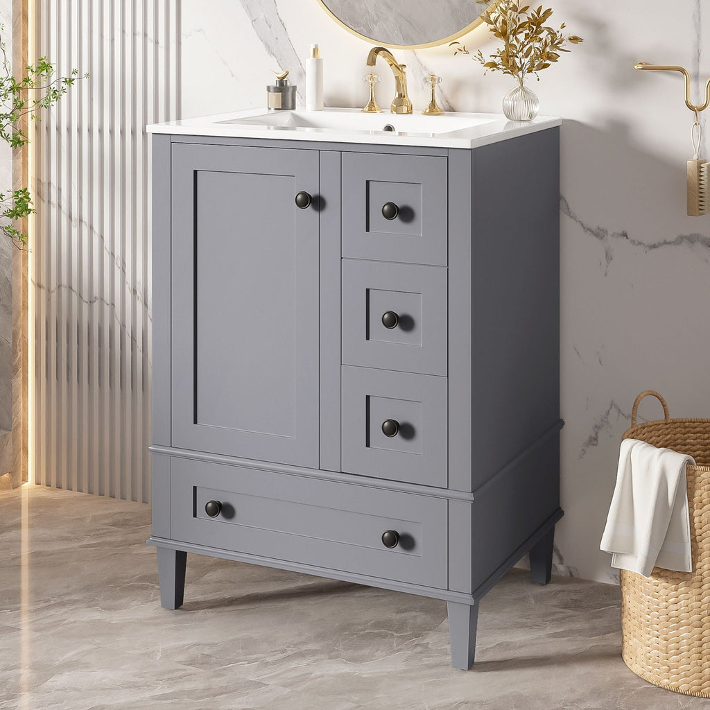 Bathroom Vanity with Integrated Basin and Soft Close Drawers - Multiple Colors