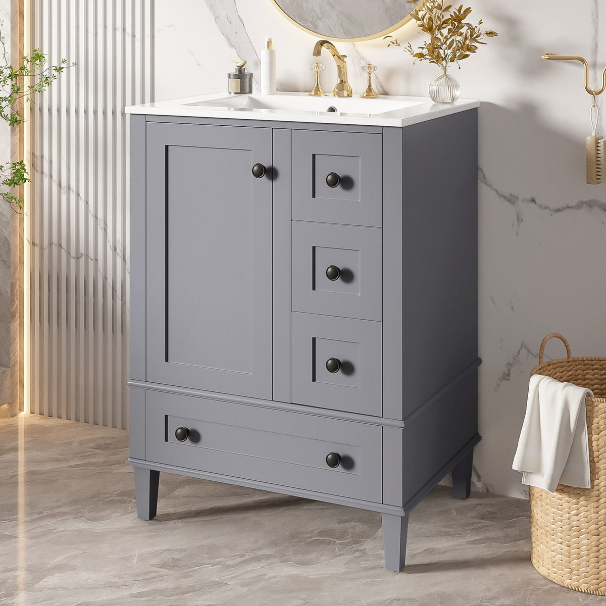 Bathroom Vanity with Integrated Basin and Soft Close Drawers - Multiple Colors