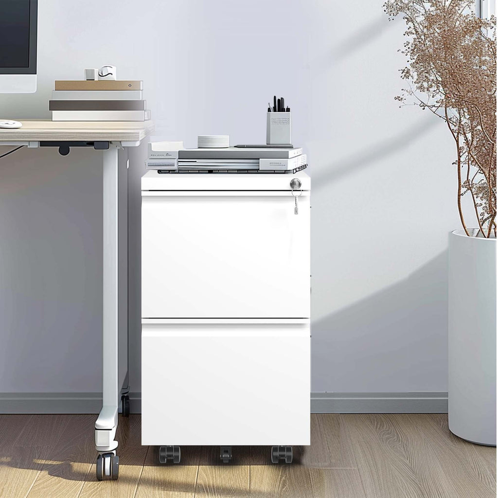 Metal Drawer Mobile File Cabinet with Lock for Secure Organization - White or Black