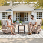 2-Person Outdoor Wicker Swivel Rocker Seating Group with Cushions - Beige or Blue