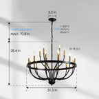 18-Light Industrial Iron Candle Chandelier with Adjustable Height - Gold & Black