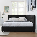 Mid-Century Storage Upholstered Tufted Bed Frame with Backrest and Armrests - Multiple Colors