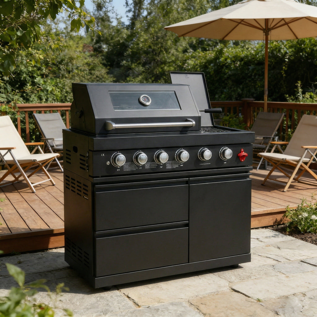 46-Inch 6-Burner Gas Outdoor Grill with LED Controls - Black