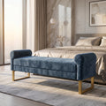 65" Chenille Ottoman Bench with Upholstered Wood Frame - Neutral