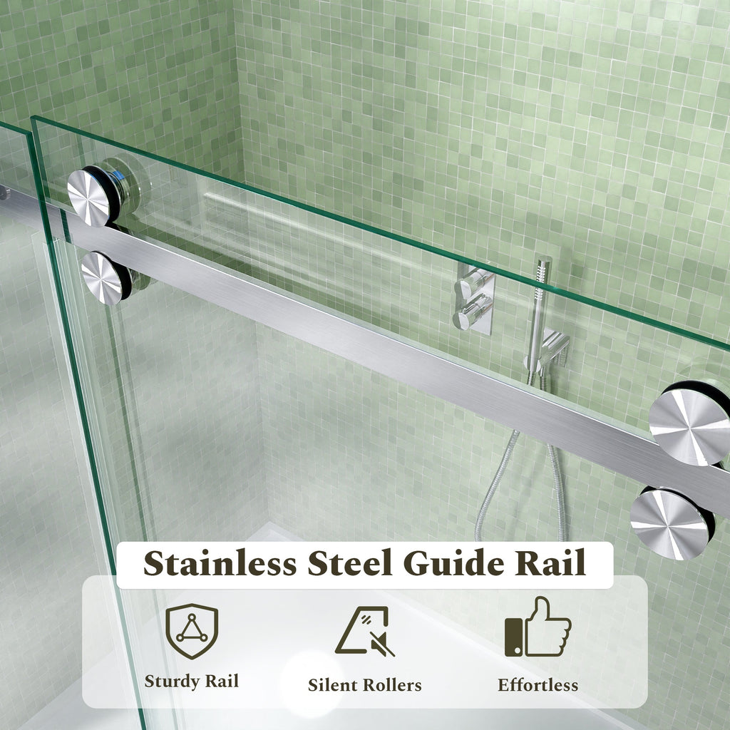 56-60"W Frameless Sliding Tub Shower Door with Tempered Glass - Brushed Nickel
