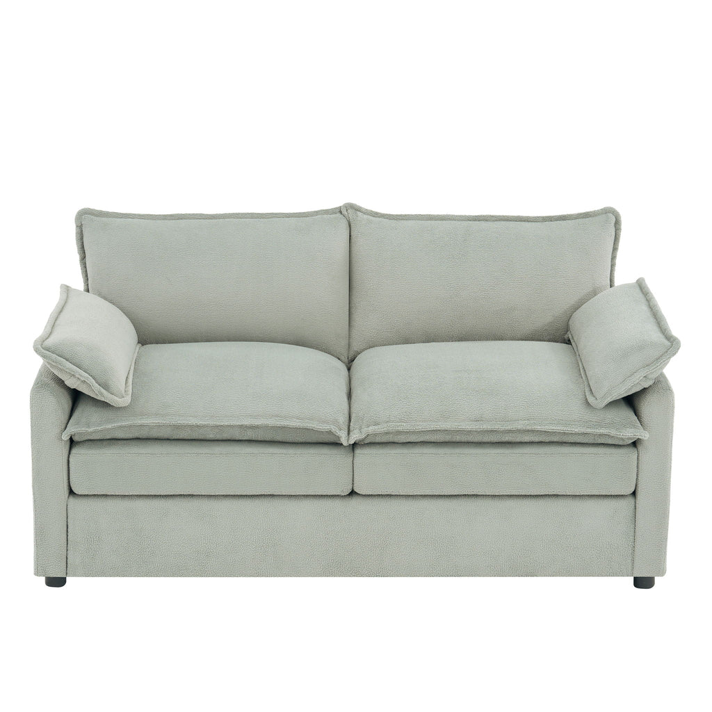 Modern Loveseat Sofa with Side Storage Pockets - Green, Beige, or Dark Gray