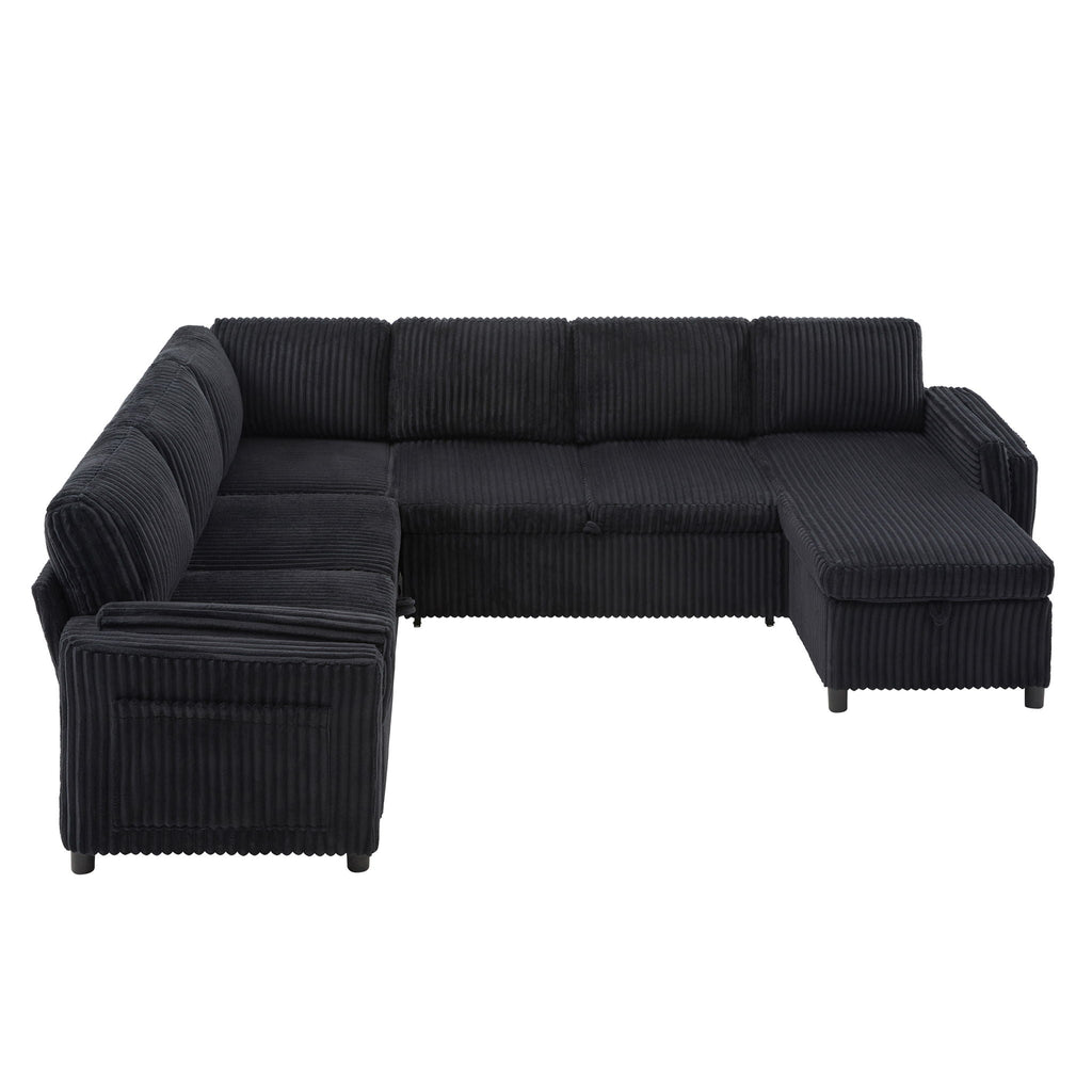 Convertible U-Shaped Sectional Sofa Bed with USB Ports and Storage – Black, Dark Gray, Blue