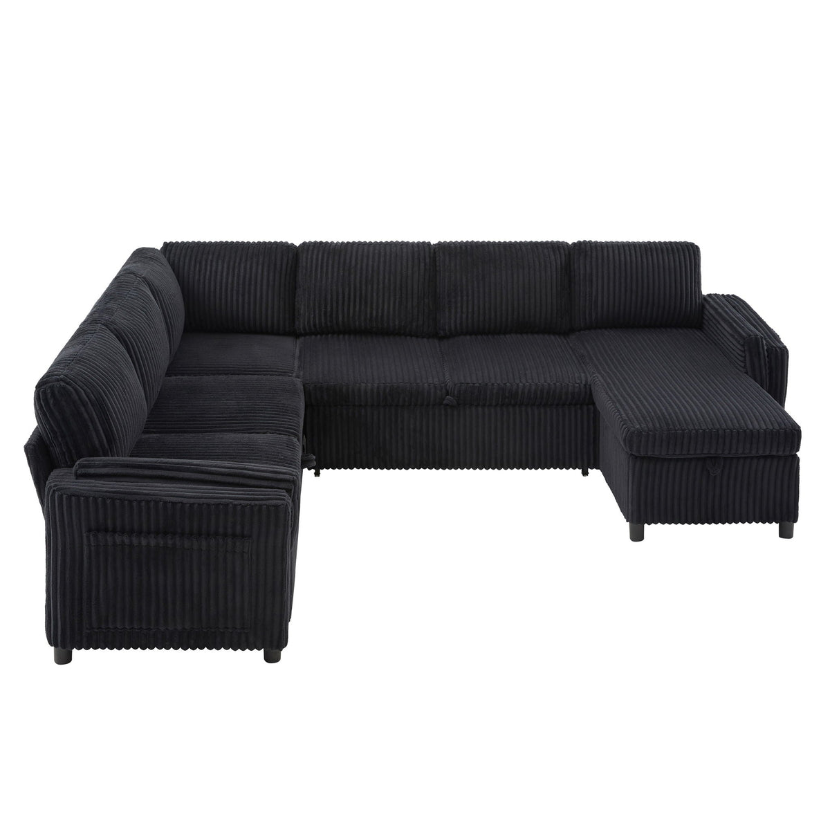 Convertible U-Shaped Sectional Sofa Bed with USB Ports and Storage – Black, Dark Gray, Blue