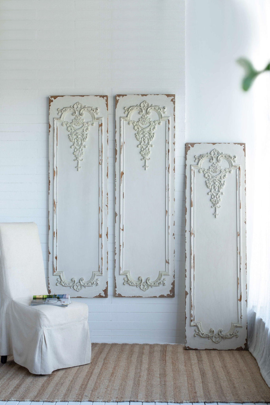 Large Wooden Rectangle Hanging Panels - Set of 3, White