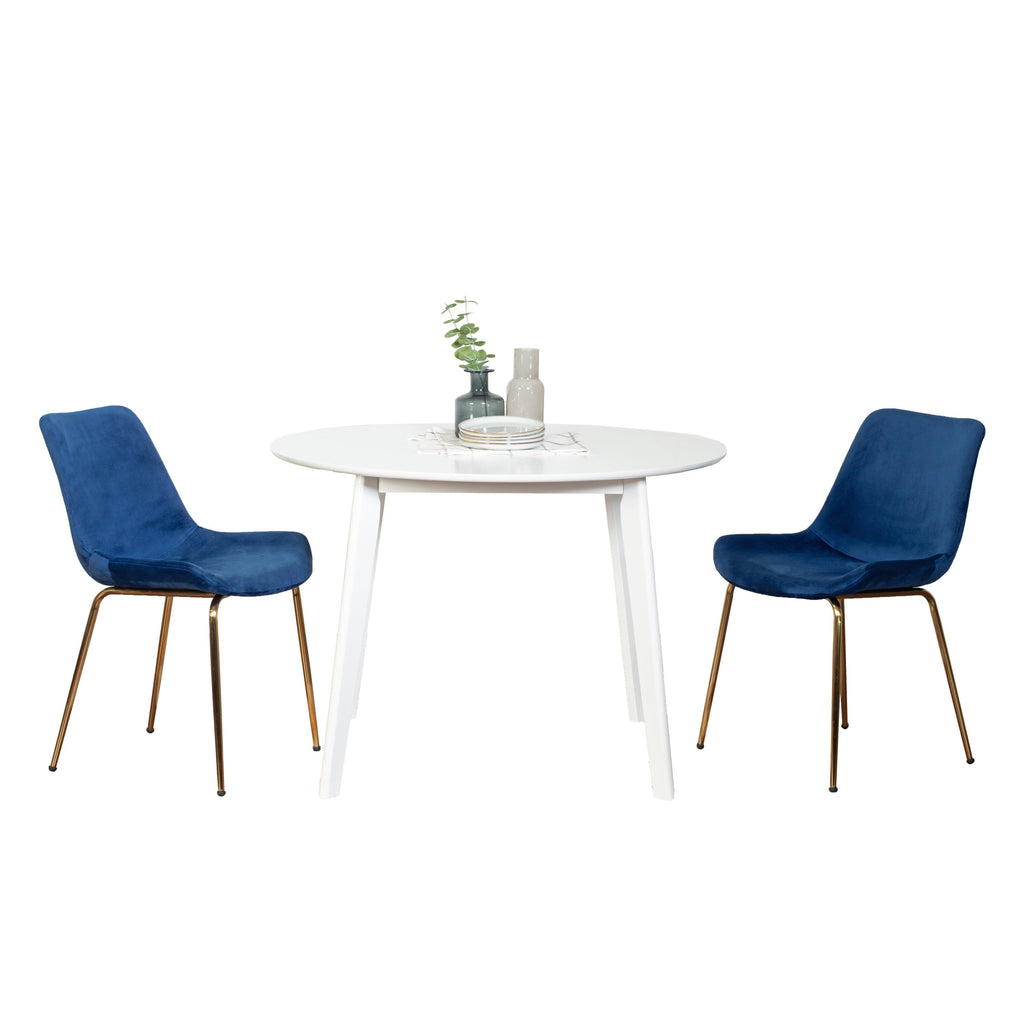 White Round 3-Piece Dining Set with Contemporary Chairs - White