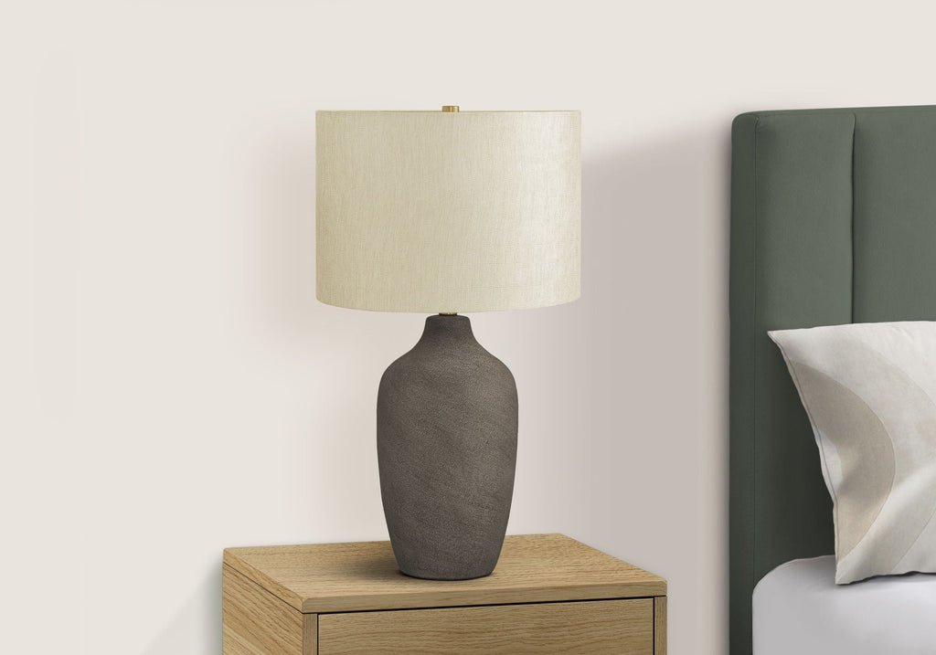 Gray Ceramic Table Lamp with Linen Shade - Contemporary Table Lamp