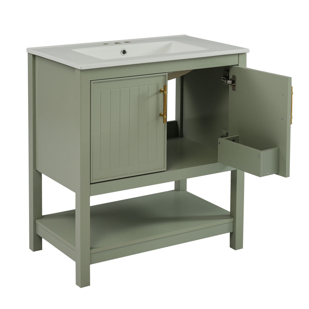 Elegant Bathroom Vanity with Ceramic Sink and Storage - White or Green