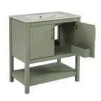 Elegant Bathroom Vanity with Ceramic Sink and Storage - White or Green