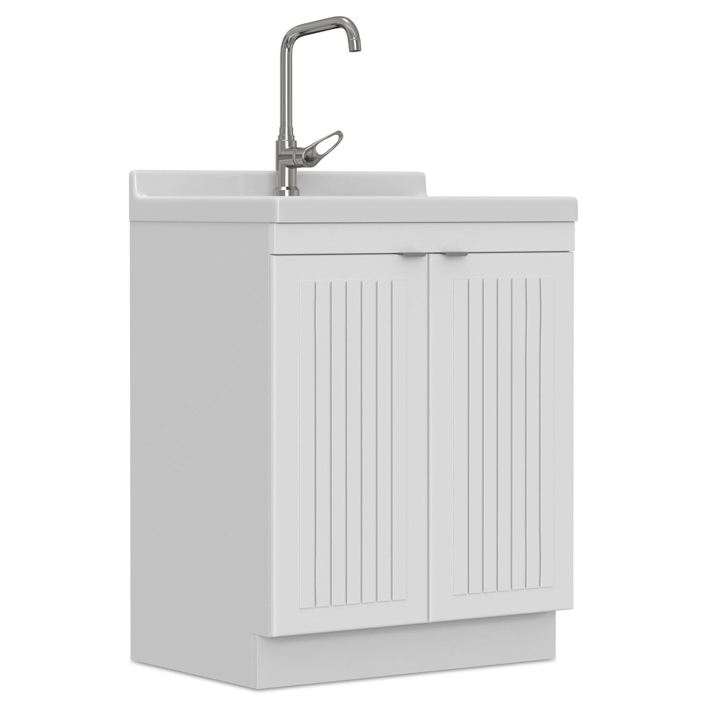 Laundry Cabinet with Stainless Steel Sink and Faucet - White