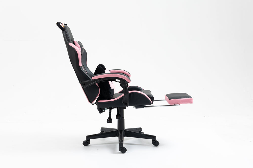 Cute Cat Gaming Chair with Paw Lumbar Cushion - PU-Leather