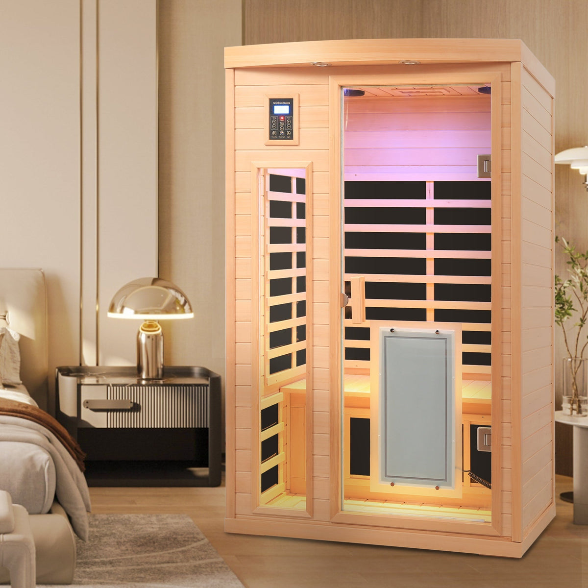 Low EMF Hemlock Wood Two Person Infrared Sauna Room with Touch Control and Glass Door