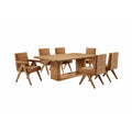 Zoey Dining Set with Rectangular Pedestal Table and Upholstered Chairs - Light Brown