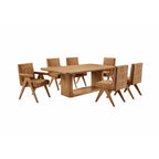Zoey Dining Set with Rectangular Pedestal Table and Upholstered Chairs - Light Brown