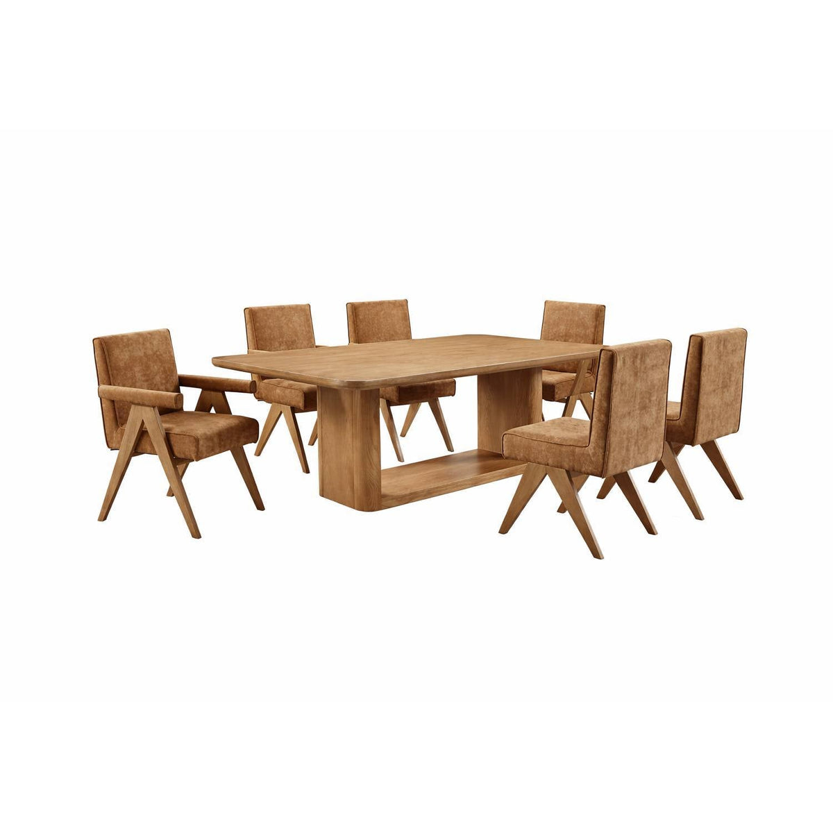 Zoey Dining Set with Rectangular Pedestal Table and Upholstered Chairs - Light Brown