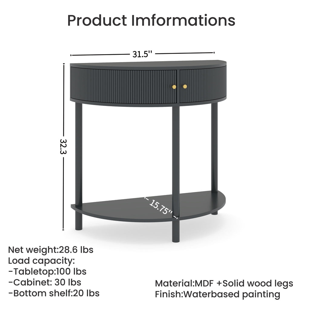 Demi Lune Console Table with 2 Storage Drawers - White, Dark Gray, Dark Brown