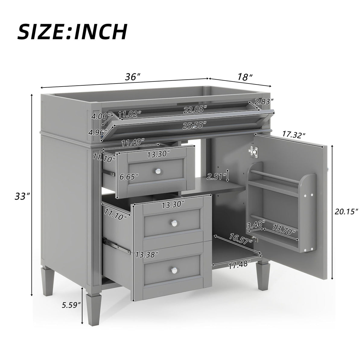 Bathroom Vanity with 2 Drawers and Tip-Out Storage - Multiple Colors