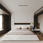 King Size Platform Bed With Special-Shaped Headboard in Cream