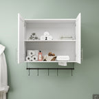 Bathroom Wall Cabinet with Adjustable Shelf and Towel Bar - White