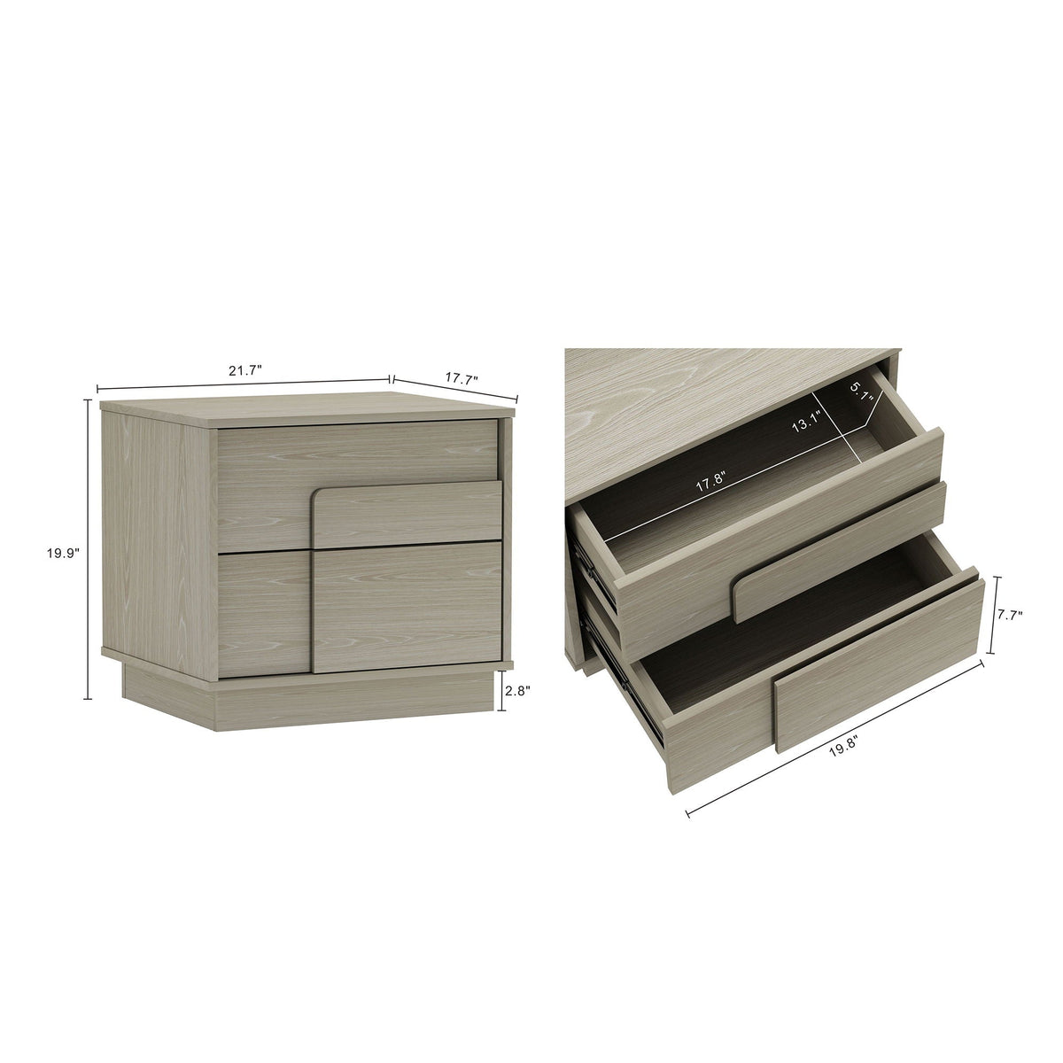 Modern Nightstand with Push to Open Drawers - Dark Gray, Dark Brown, or Light Brown