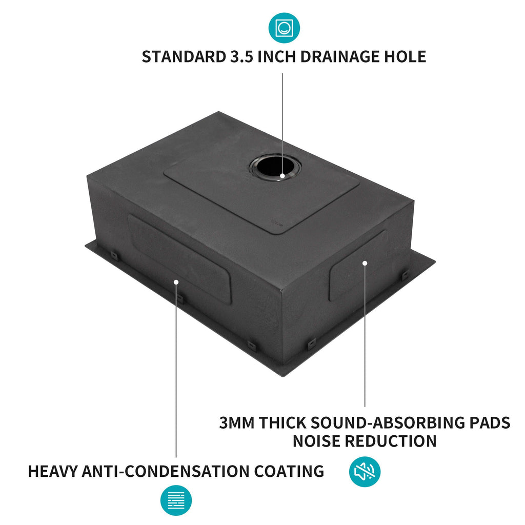 Drop In Kitchen Sink with Nano Technique Gunmetal Finish - Black