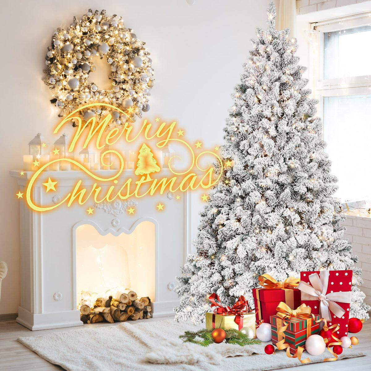 7.5FT Flocked Christmas Tree with 550 UL Lights