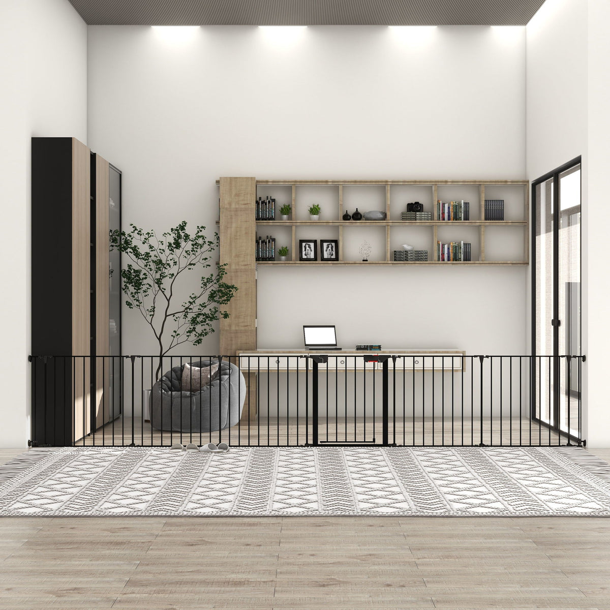 Adjustable Metal Safety Gate Play Yard with Pivoting Panels - Black
