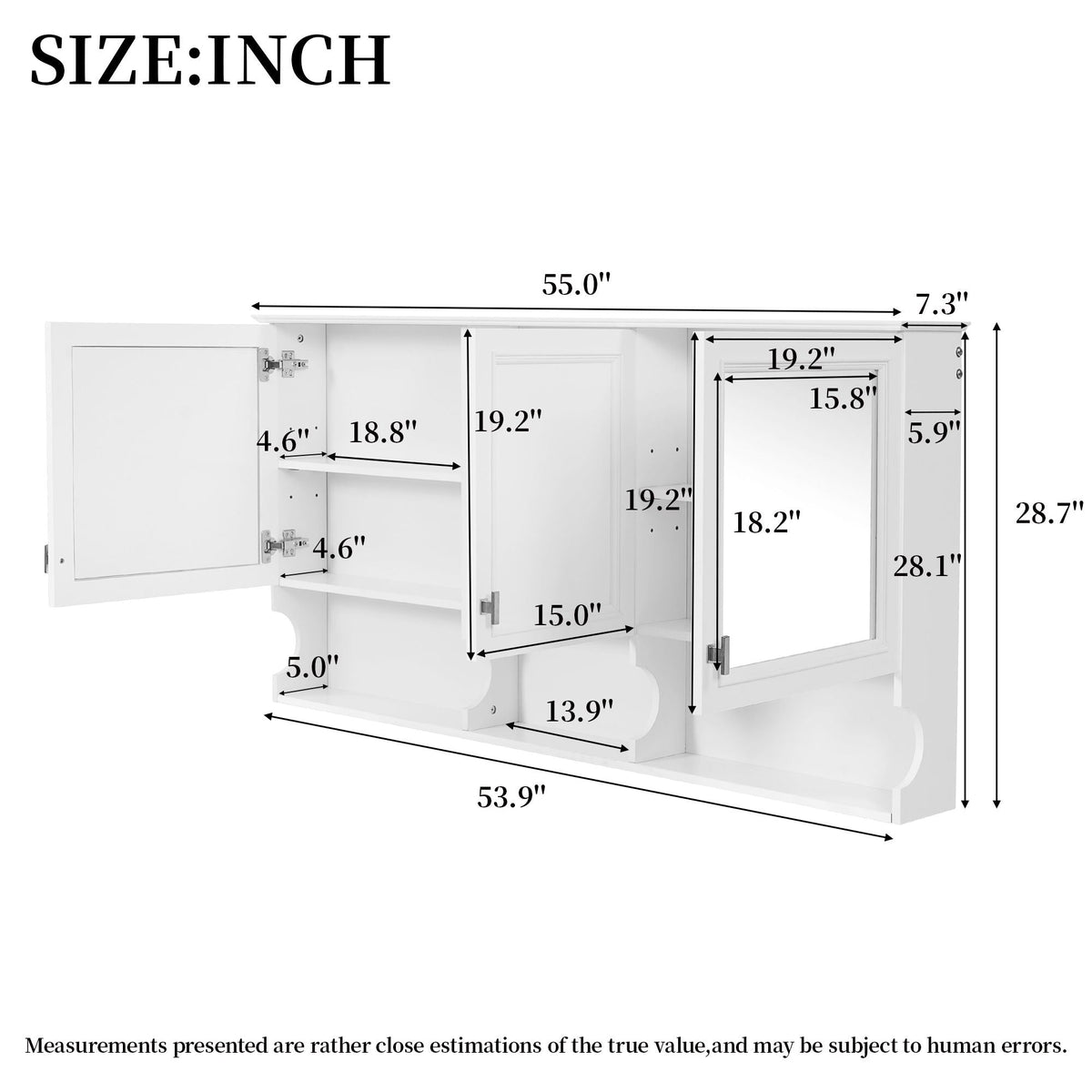 Wall-Mounted Mirror Medicine Cabinet with Adjustable Shelves and Open Storage