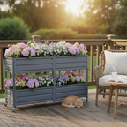 Dual Tier Metal Raised Garden Bed with Lockable Wheels - Grey or Green