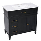 Bathroom Vanity With Sink and Drawers - Freestanding Solid Wood Cabinet