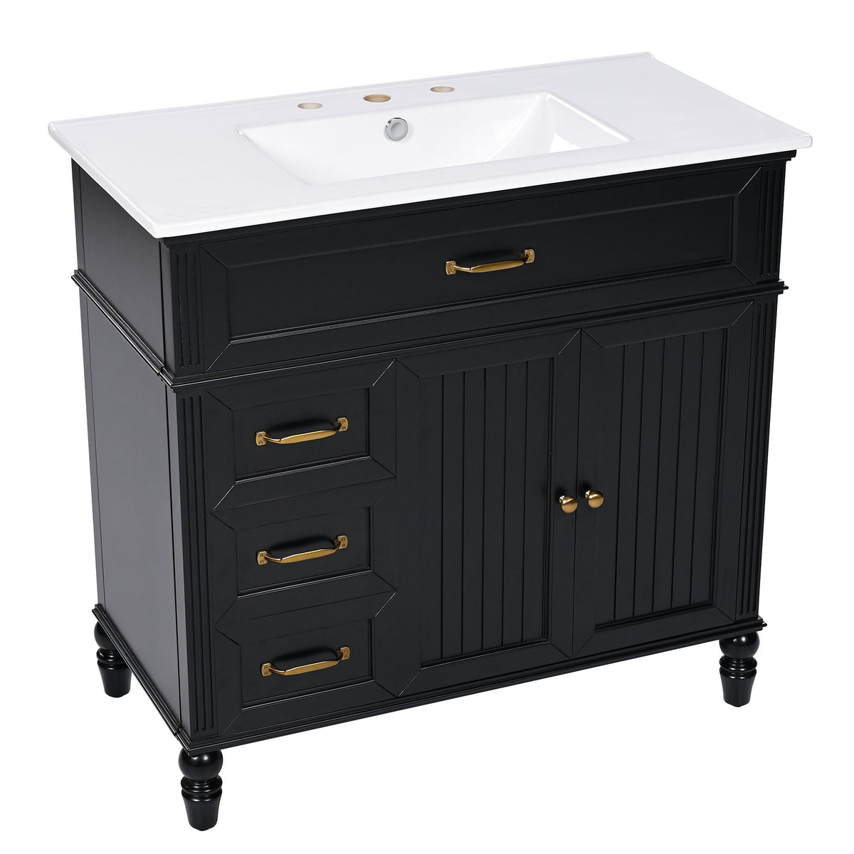 Bathroom Vanity With Sink and Drawers - Freestanding Solid Wood Cabinet