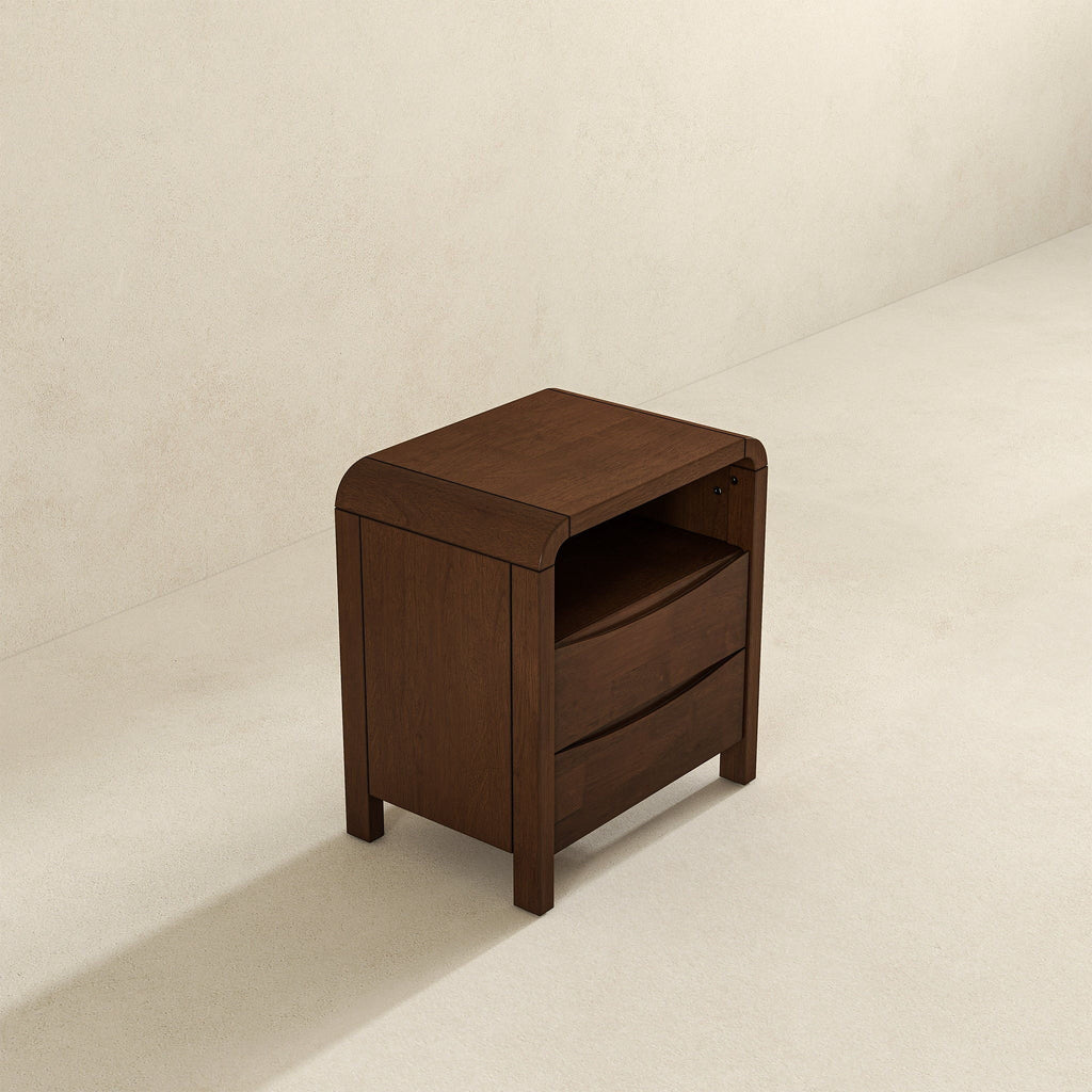 Brown 2-Drawer Nightstand with Solid Wood Construction