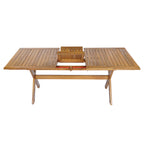 Acacia Wood Telescopic Outdoor Dining Table with Adjustable Length - Teak Finish