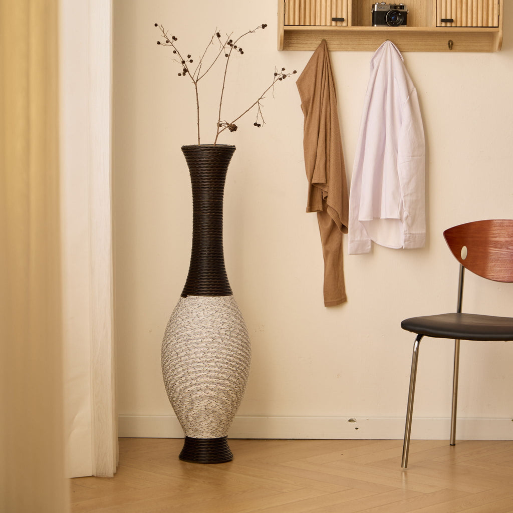 Tall Designer Floor Vase with Elegant 2 Tone - White or Dark Brown