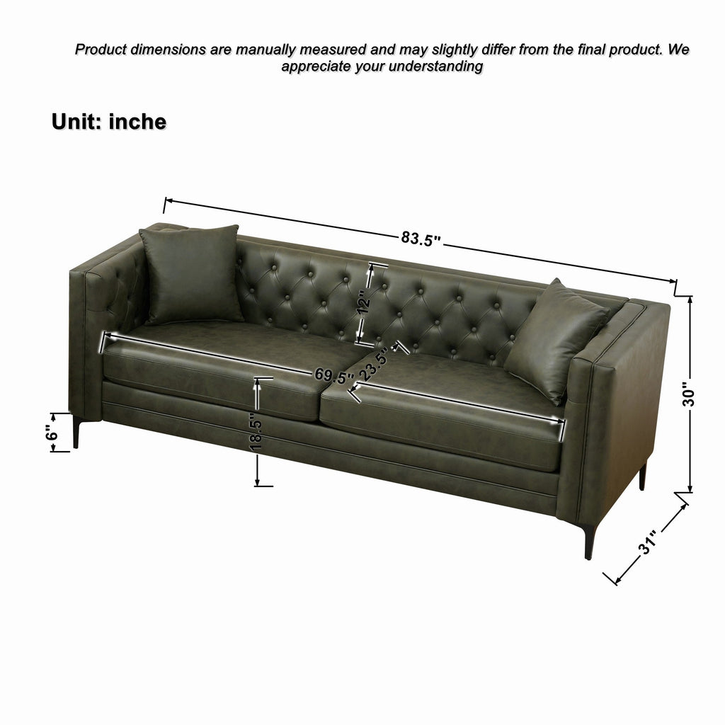 83" Tech Fabric Sofa with Metal Legs, 3 Seater Modern Upholstered Sofa - Green