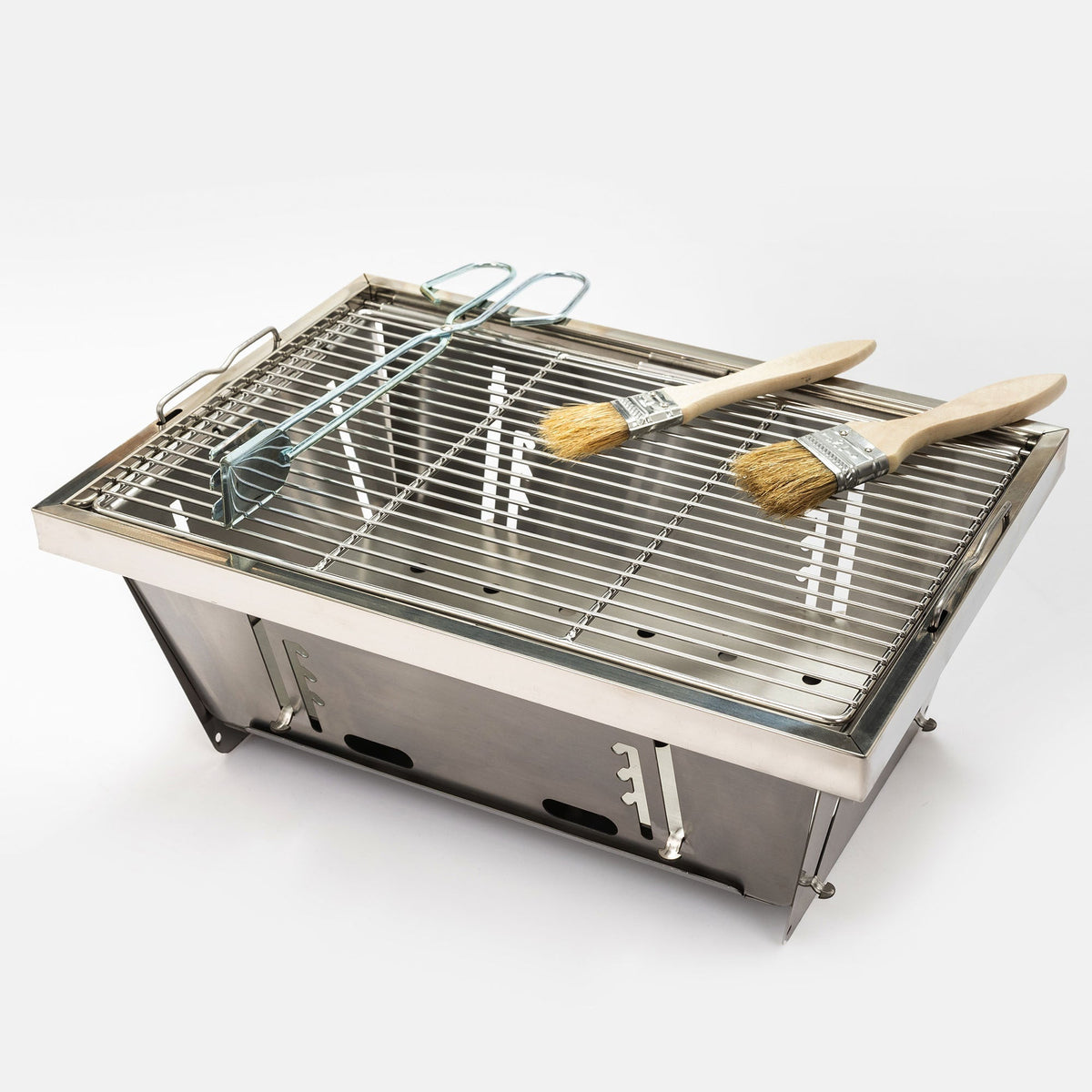 Folded Portable Charcoal BBQ Grill with Foldable Design - Stainless Steel