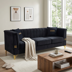 Mosharong-55 Velvet 3-Seater Sofa with Channel Tufting - Gray